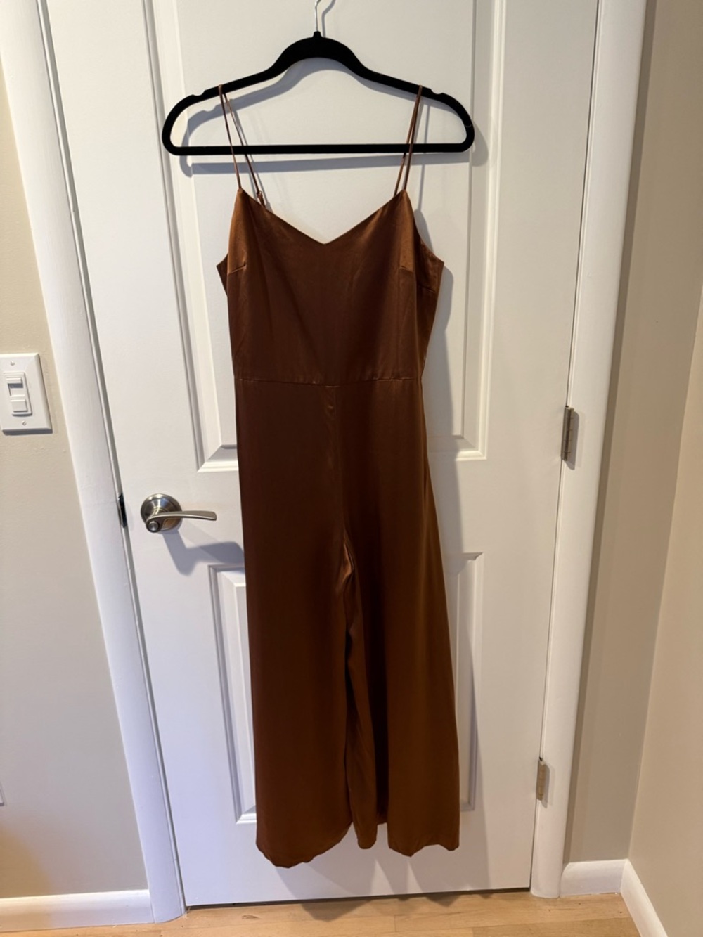 Club Monaco Brown Silk Spaghetti-Strap Jumpsuit